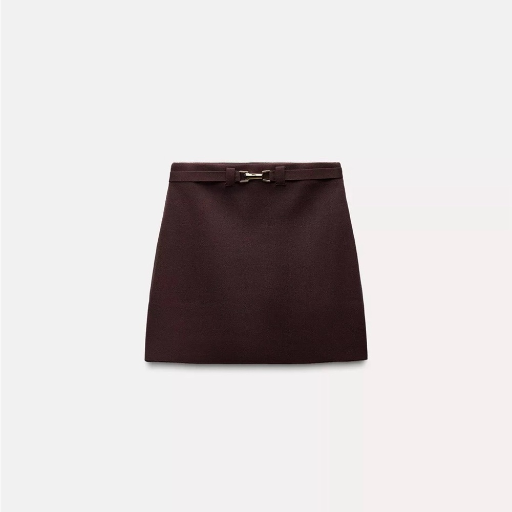 Zara Dark Brown Mini Skirt with Decorative Buckle